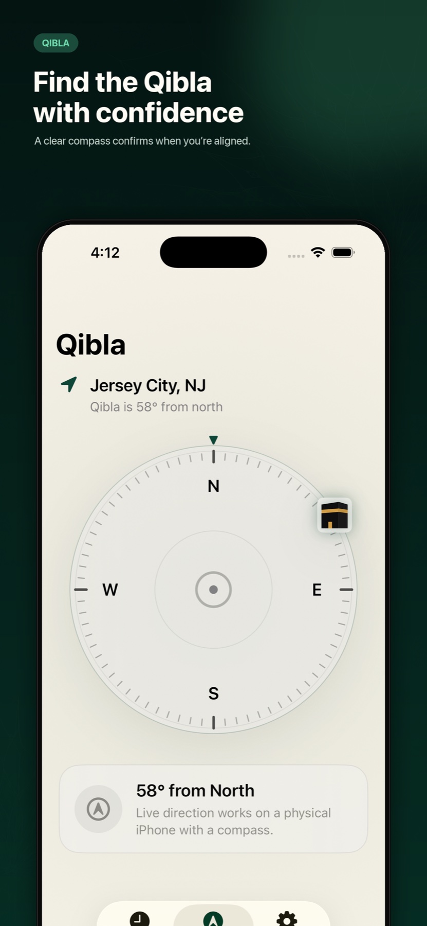 Awan Salah Qibla compass screen
