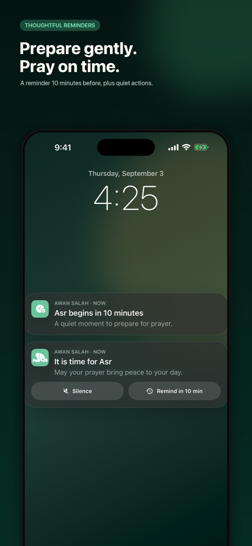 Prayer notification reminders on the iPhone Lock Screen